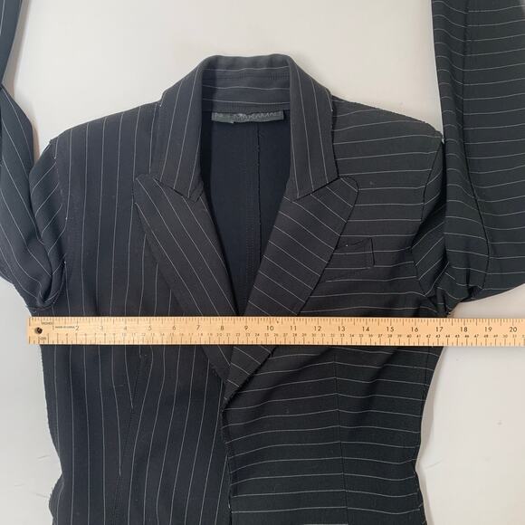 Norma Kamali Pinstripe Blazer Women $ Black Stretch Tailored Workwear Jacket - Picture 5 of 13